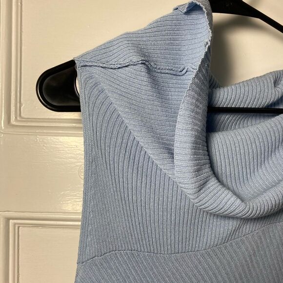 PINKO | Ribbed Cowl-Neck Sleeveless Bodycon Dress Blue - Picture 4 of 13